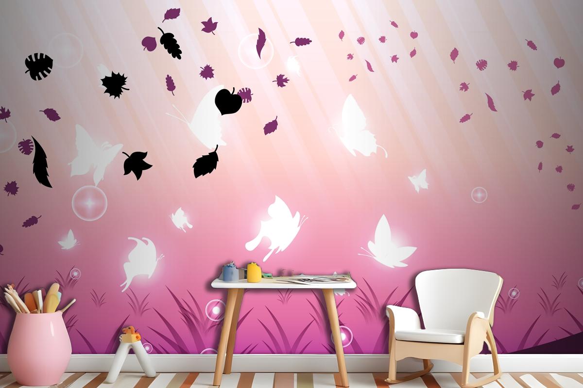 Abstract Dark Background With Butterflies Insects Glow Light Shine Flashes Wallpaper Mural