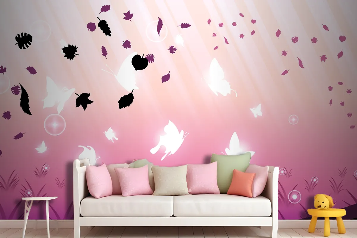 Abstract Dark Background With Butterflies Insects Glow Light Shine Flashes Wallpaper Mural