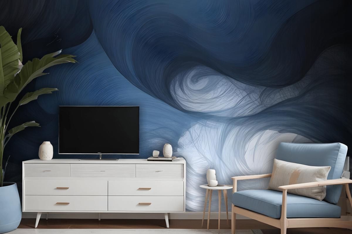 Abstract Dark Blue Brush Wallpaper Mural