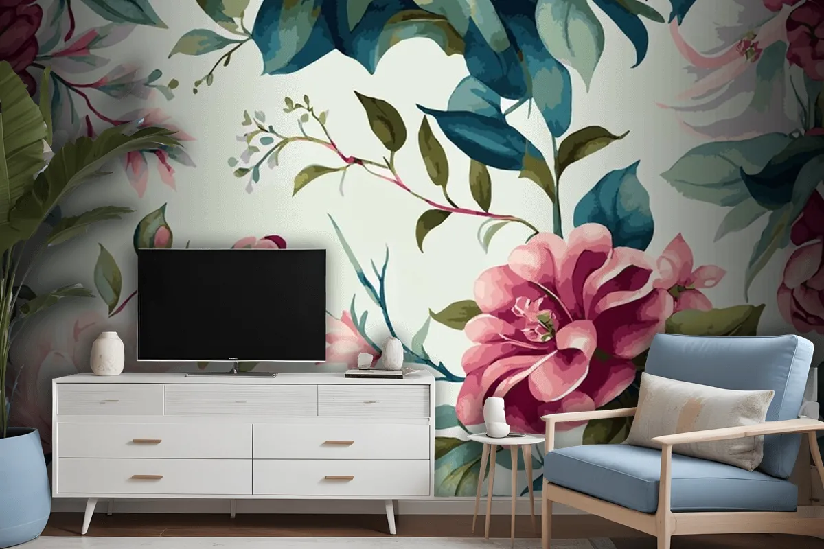 Abstract Floral Art Background Template Botanical Watercolor Wallpaper Mural