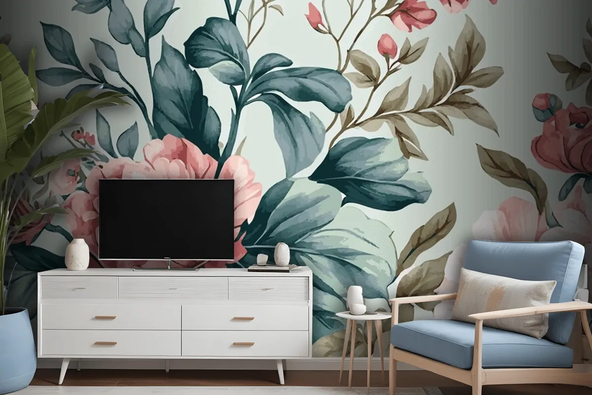 Abstract Floral Art Template Botanical Watercolor Wallpaper Mural