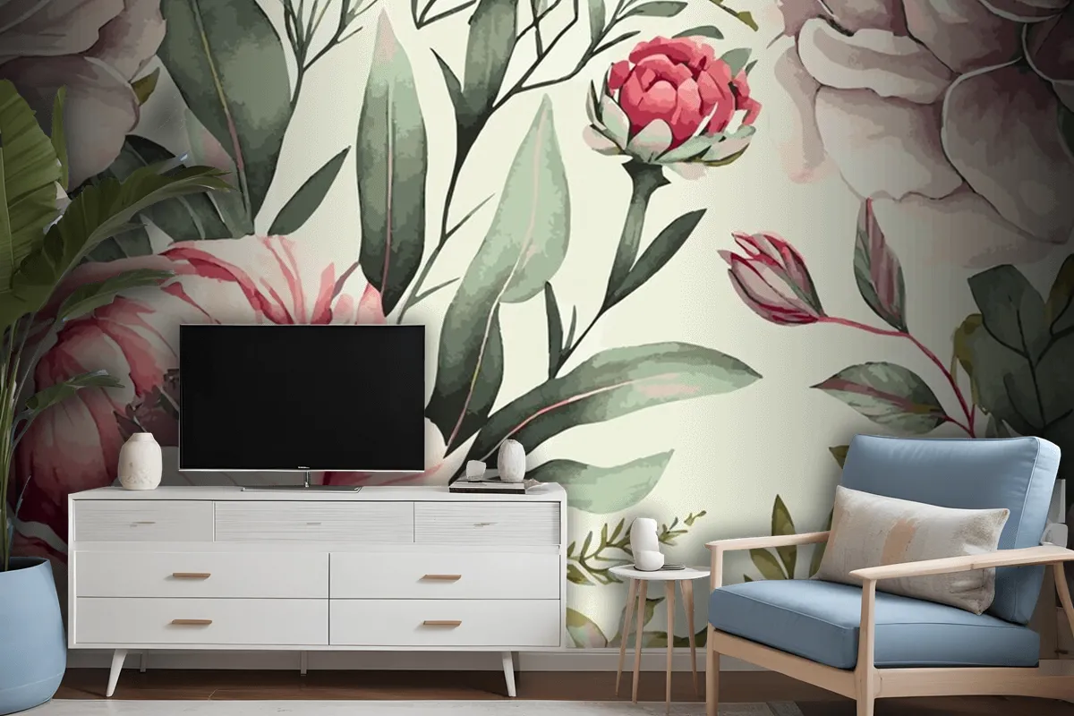 Abstract Floral Art Background Template Botanical Watercolor Wallpaper Mural