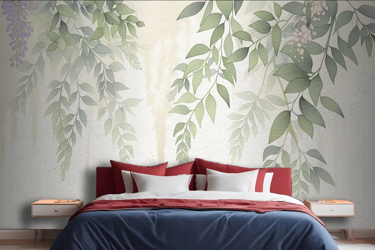 Abstract Hand Drawn Nostalgic Plant Leaves Oil Painting Art Wallpaper Mural