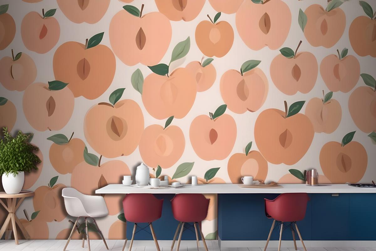 Abstract Modern Peach Fruit Repeat Pattern Wallpaper