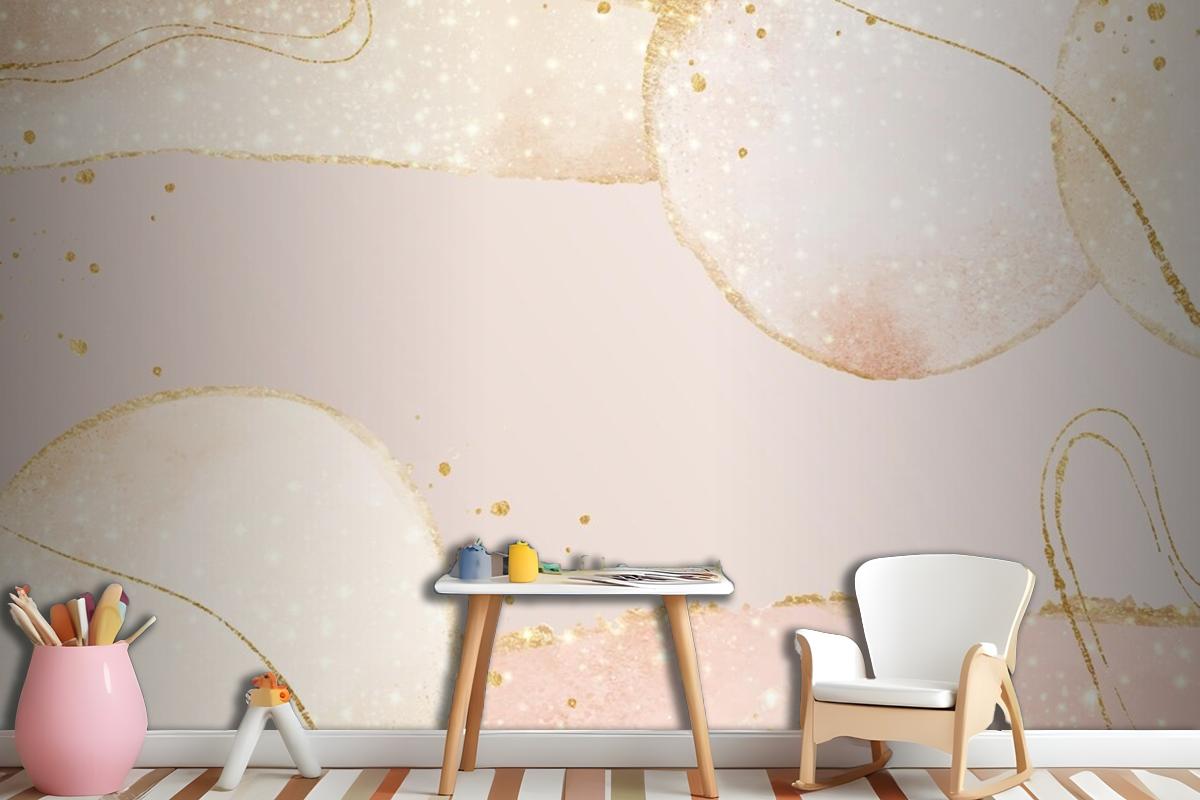 Abstract Oily Background Light Pink And Golden Lines Wallpaper Mural