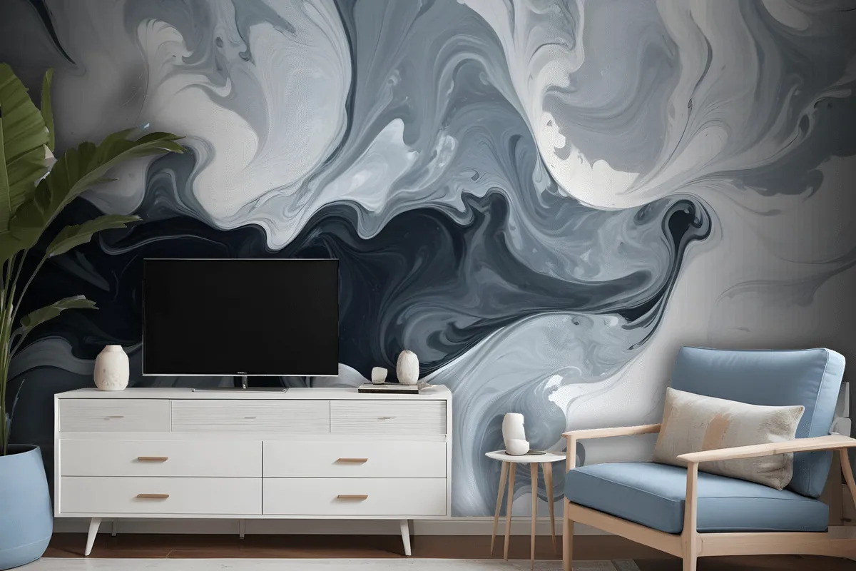 Abstract Watercolor Style Dark Marble Wallpaper Mural