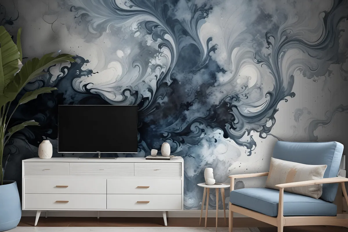 Abstract Watercolor Style Dark Marble Wallpaper Mural