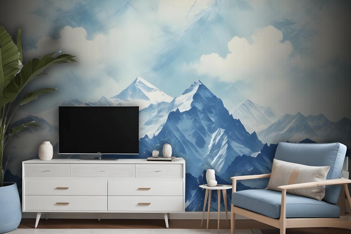 Acrylic Blue Mountain Landscape Wallpaper Mural