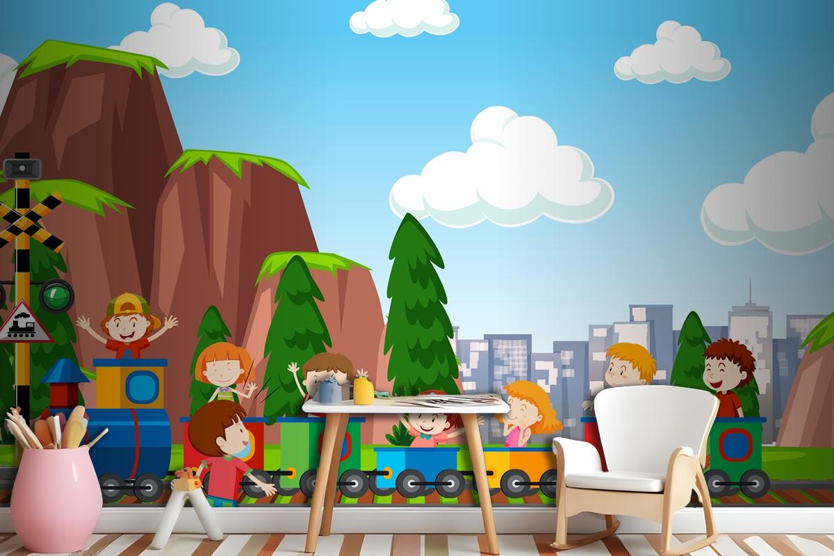 Active Boys And Girls Playing Sport And Fun Activities Outside Wallpaper Mural