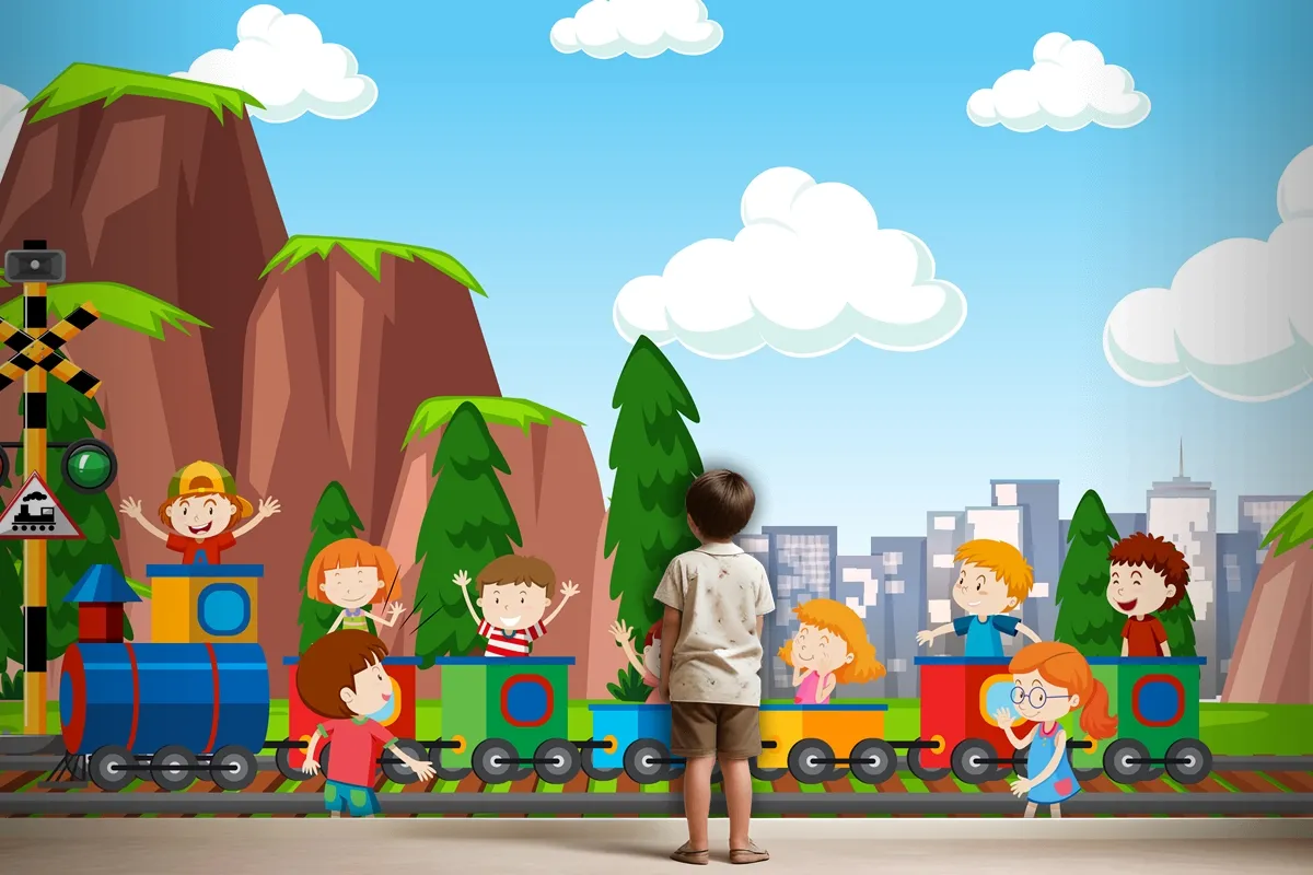 Active Boys And Girls Playing Sport And Fun Activities Outside Wallpaper Mural