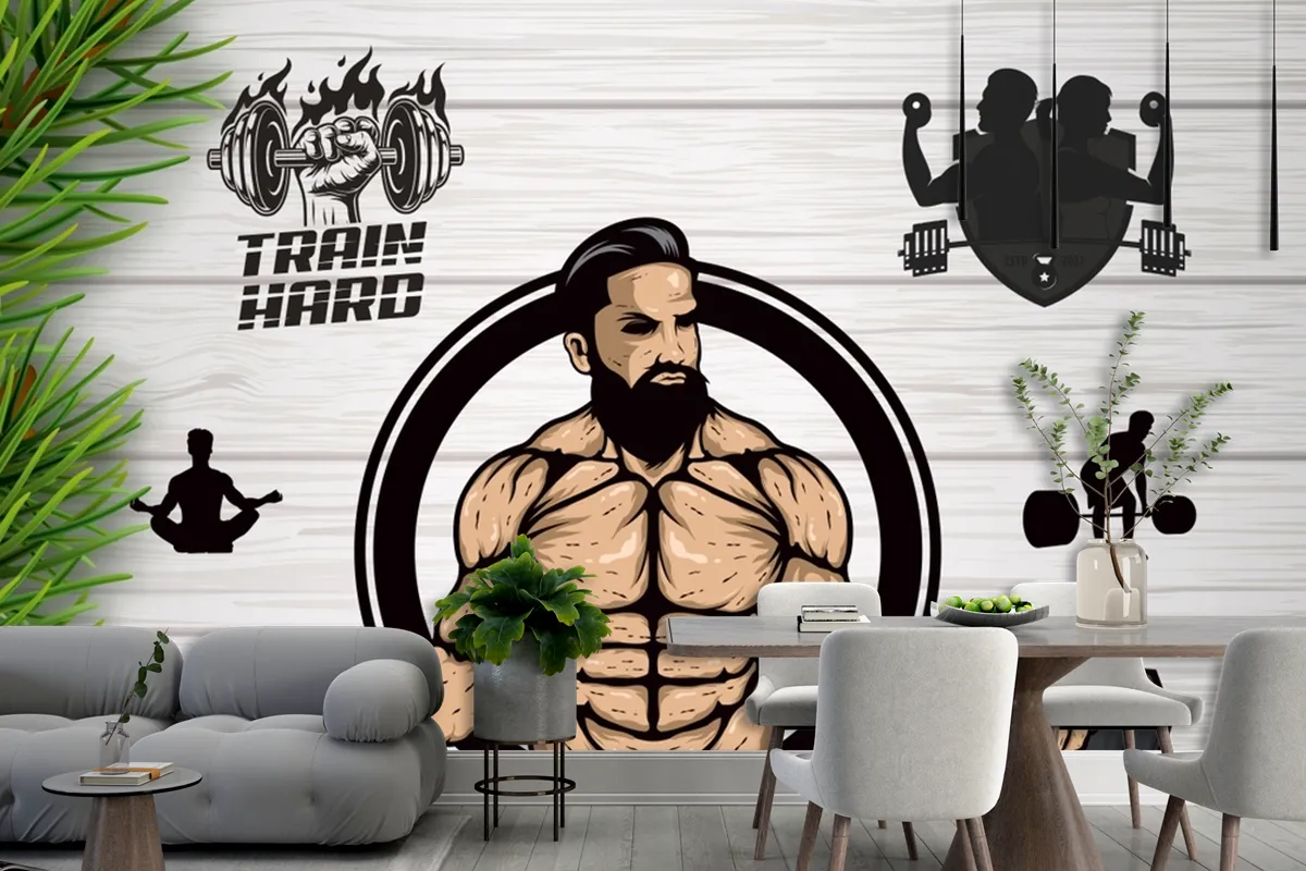 Ahşap Arka Plan Çim Dambıl Gym Fitness Duvar Kağıdı