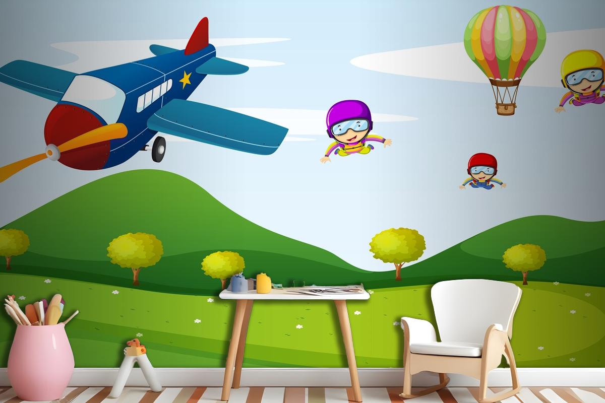 Airplane And Sky Activity Wallpaper Mural