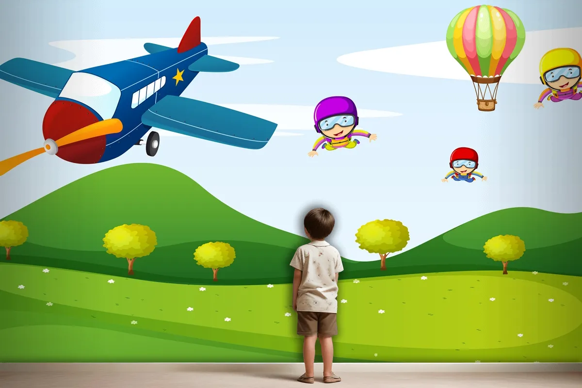 Airplane And Sky Activity Wallpaper Mural