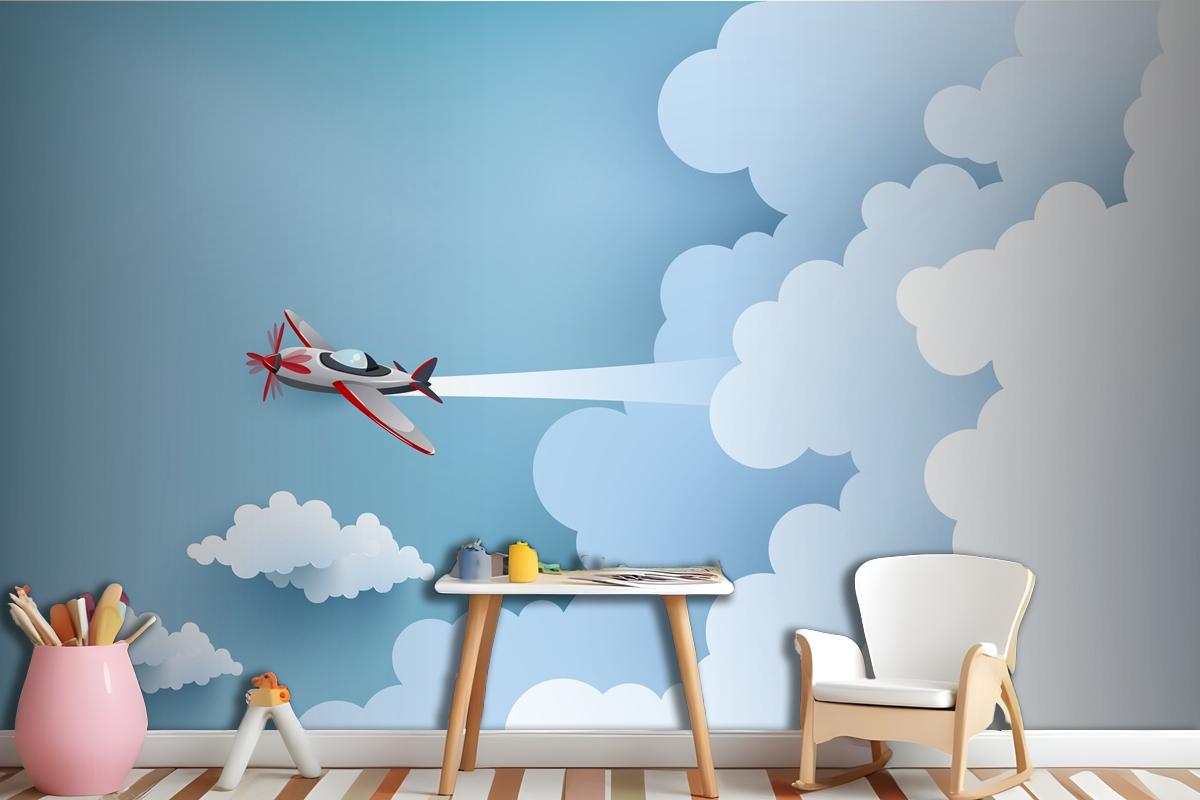 Airplane Over A Cloud Wallpaper Mural