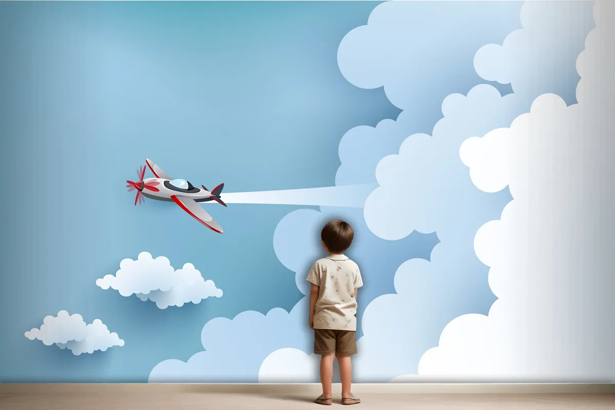 Airplane Over A Cloud Wallpaper Mural