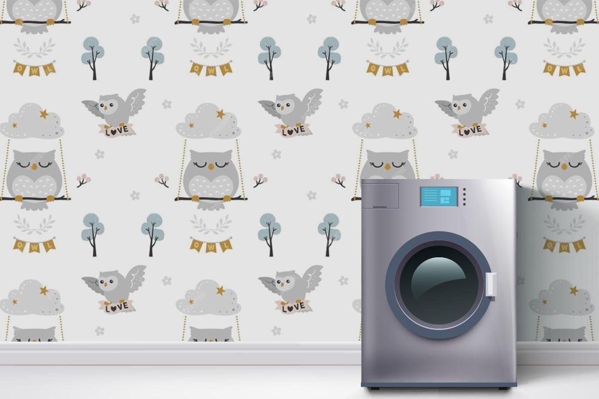 Baby Owl Pattern Wallpaper Mural