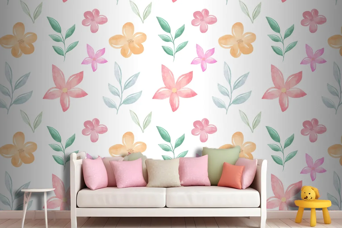 Background Floral Watercolor With Soft Colors Wallpaper Mural