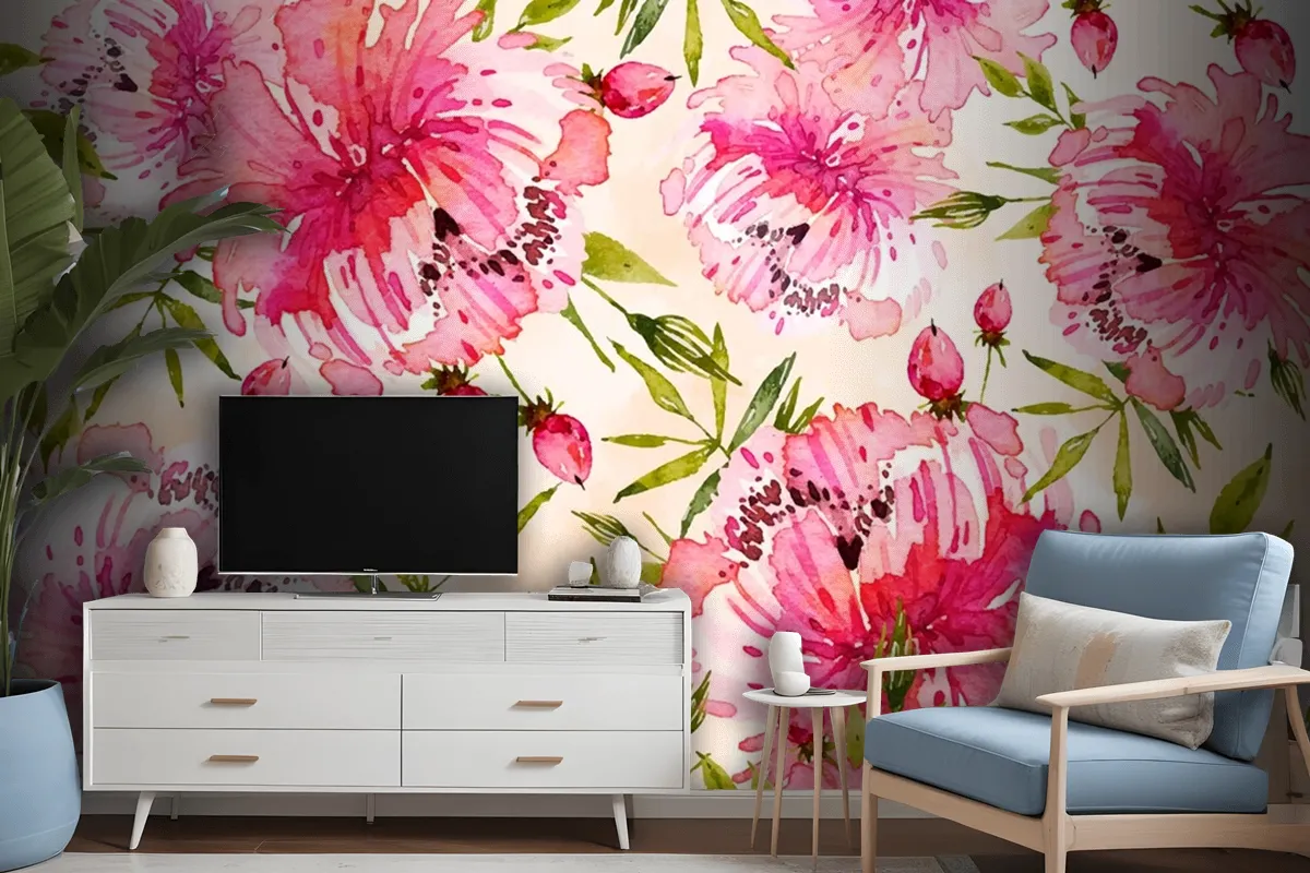 Background Floral Watercolor With Soft Colors Wallpaper Mural