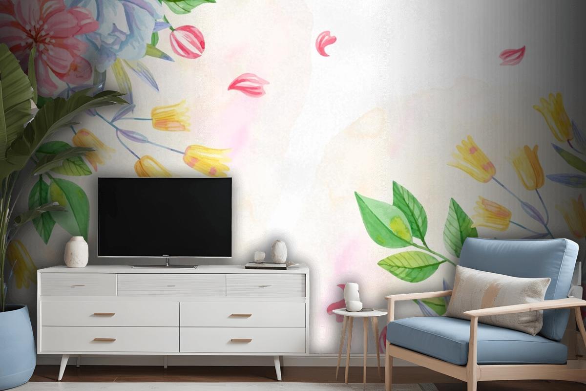 Background Pastel Colors Watercolor Flowers Wallpaper Mural