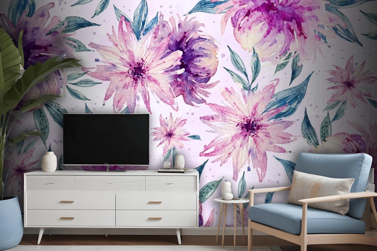 Background Watercolor Floral With Soft Colors Wallpaper Mural