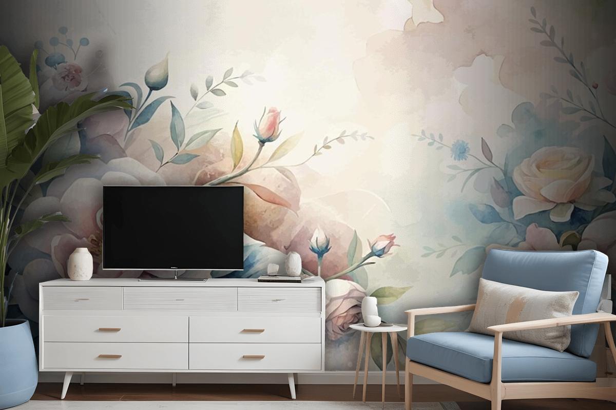 Beautiful Watercolor Flower Background Wallpaper Mural