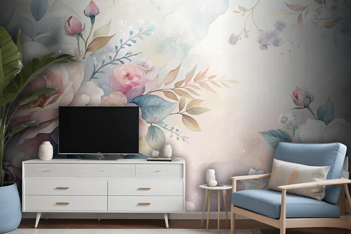 Beautiful Watercolor Flower Background Wallpaper Mural