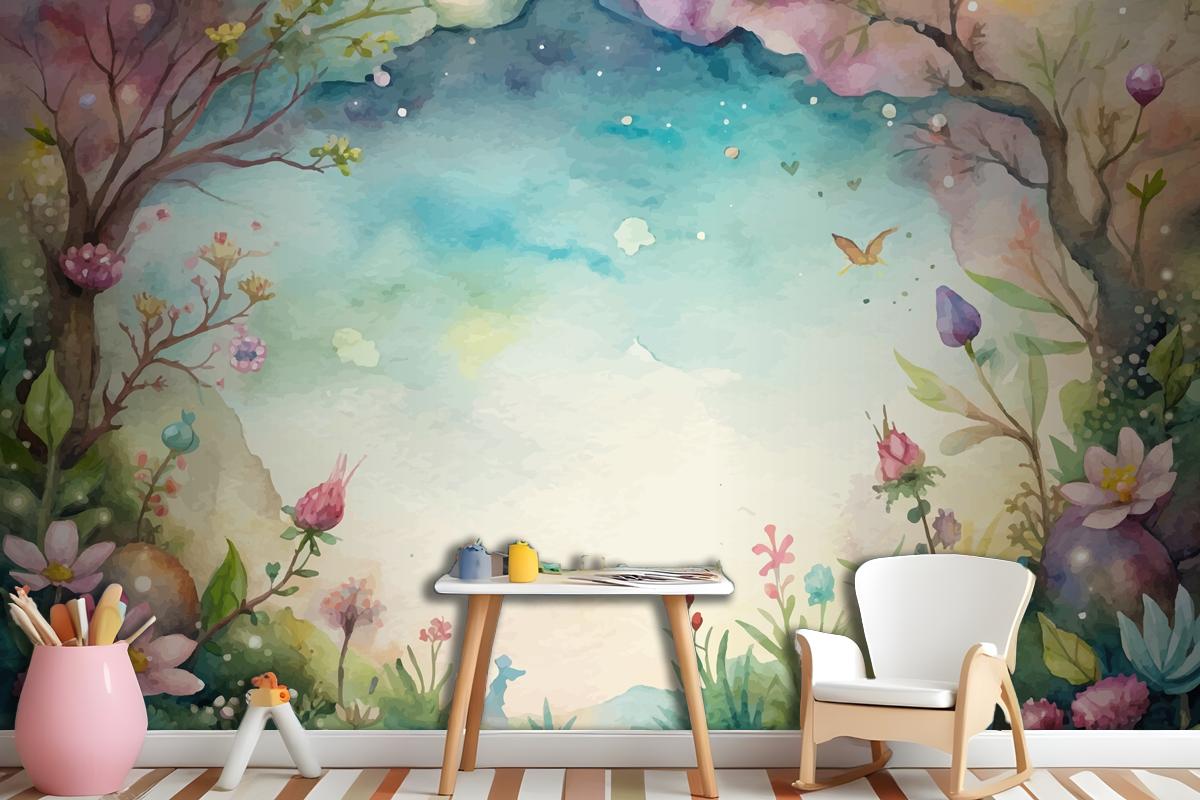 A Beautiful Wildflower Watercolor Background Wallpaper Mural