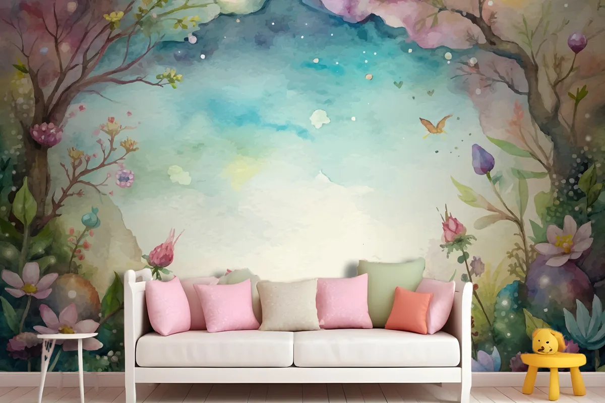 A Beautiful Wildflower Watercolor Background Wallpaper Mural