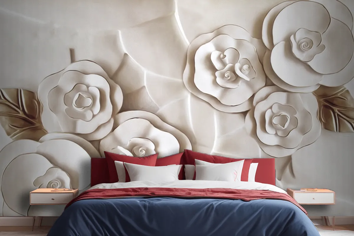 Beautiful White Marble Flower Wallpaper Mural