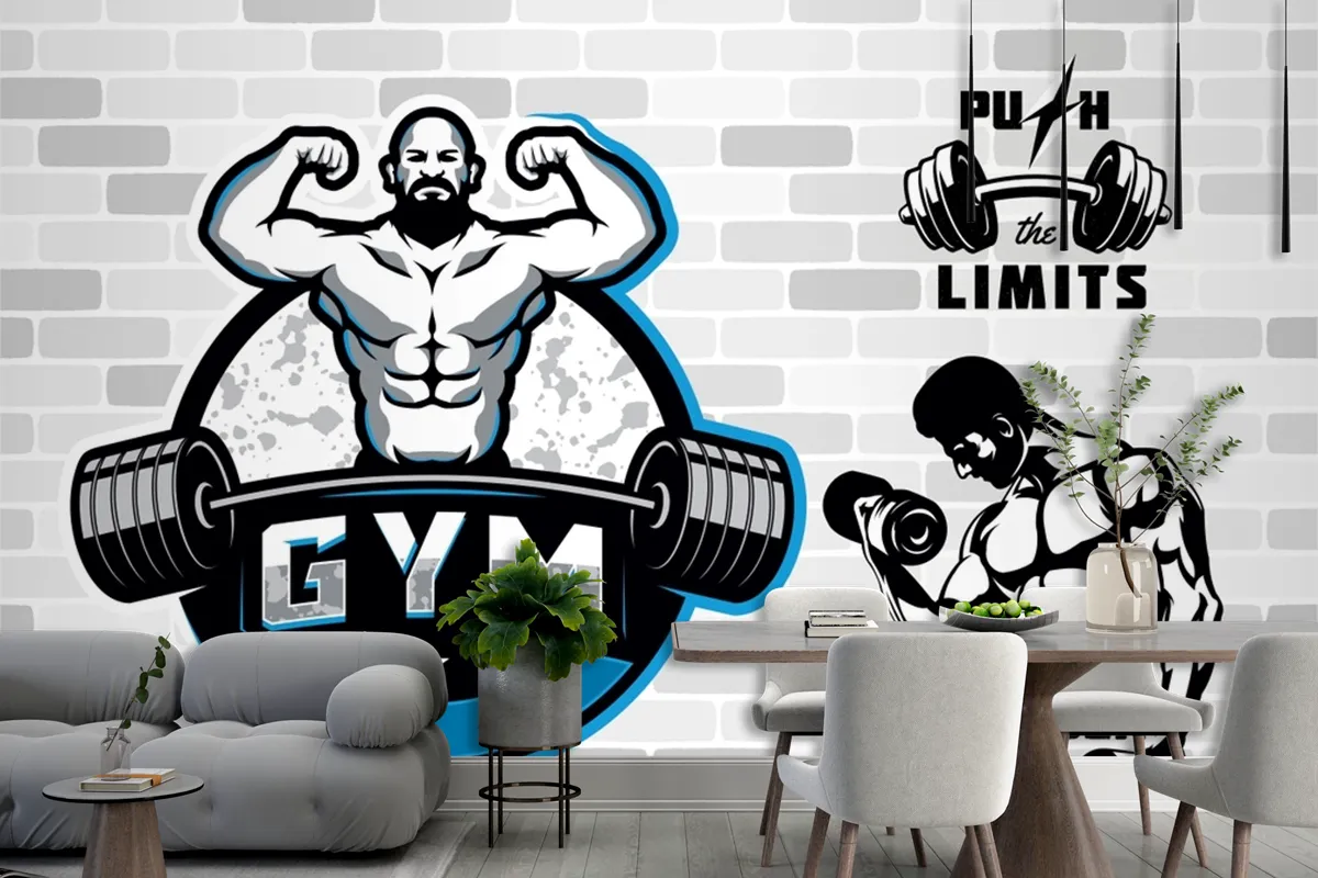 Beyaz Gri Taş Duvar Gym Fitness Duvar Kağıdı