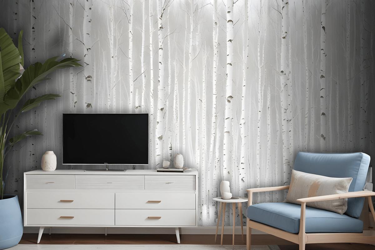 Birch Tree Forest In Winter Wallpaper Mural