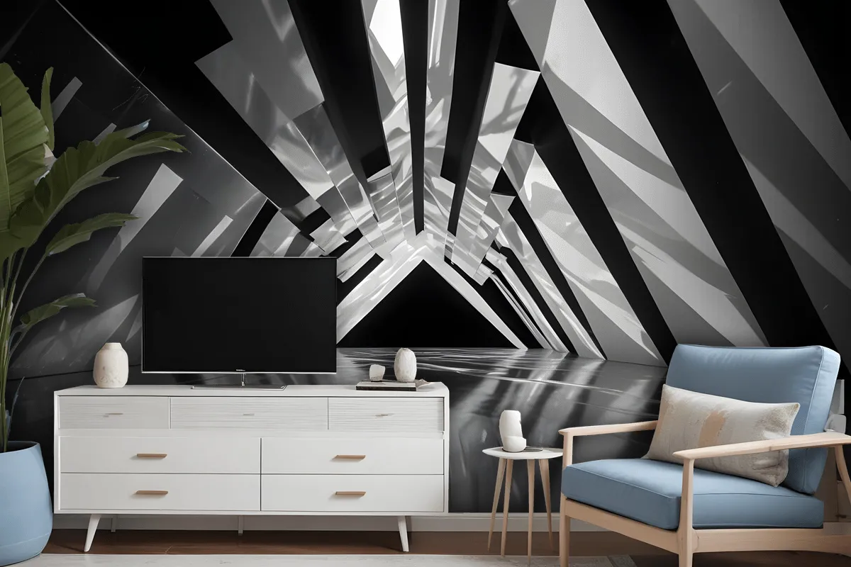 Black And White Architectural Iridescent Style Wallpaper Mural