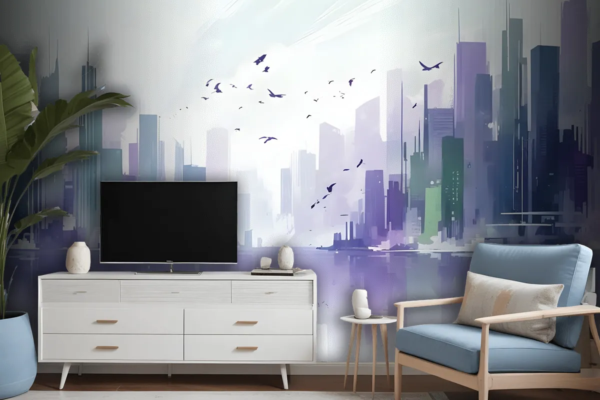 Black Green Dark Cityscape Wallpaper Mural