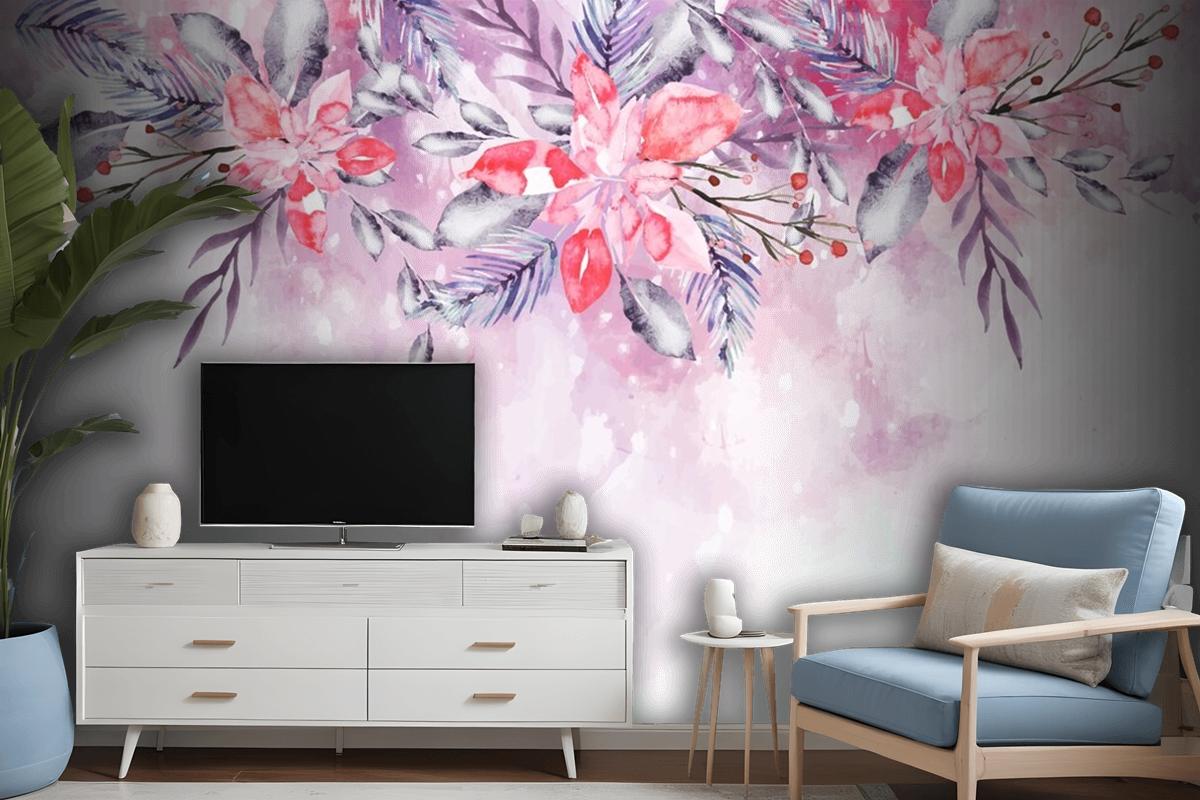 Blooming Watercolor Flowers For Wallpaper Concept Wallpaper Mural