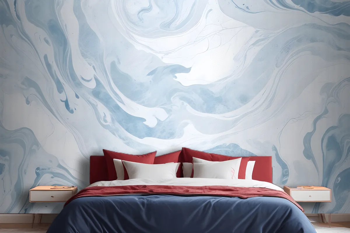Blue & White Marbleized Wallpaper Mural