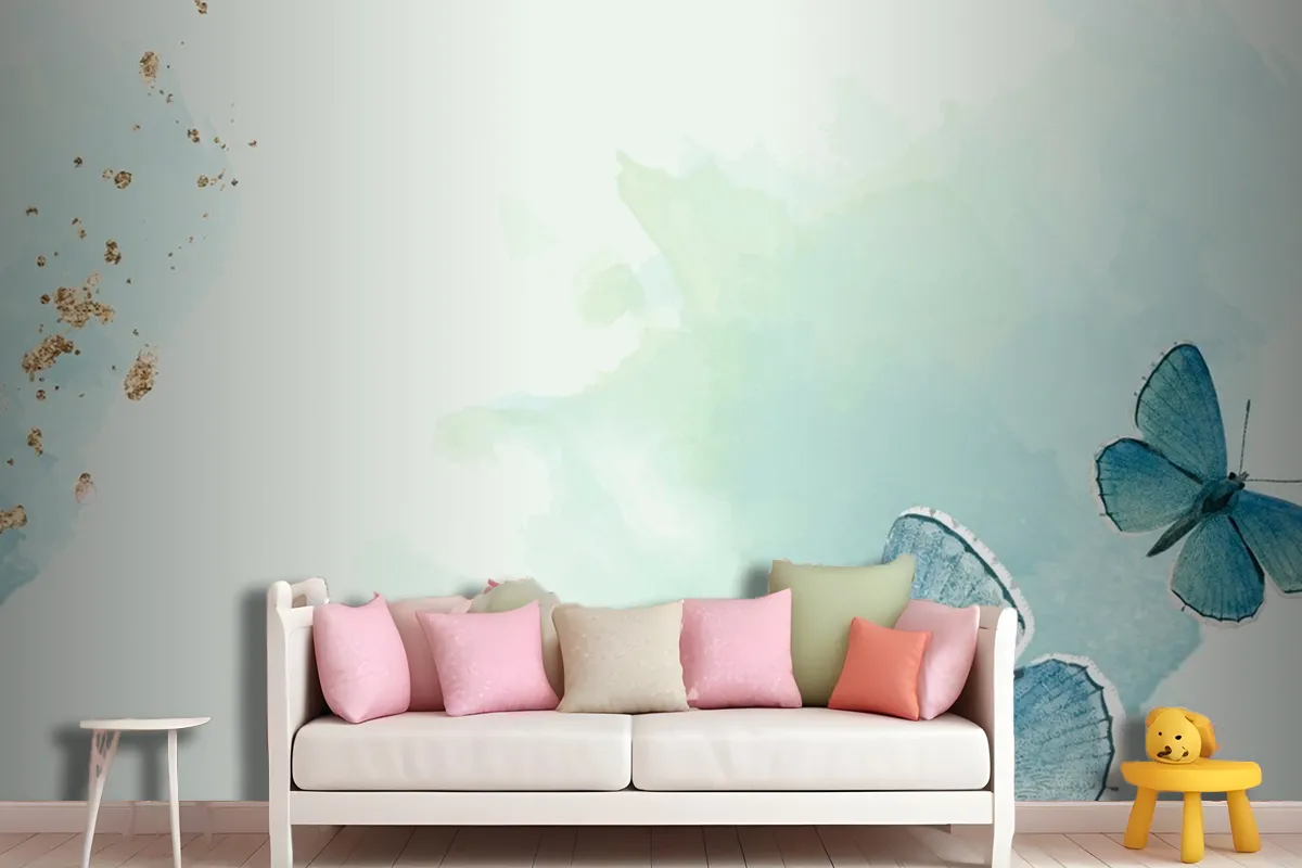 Blue Butterflies Patterned Background Wallpaper Mural