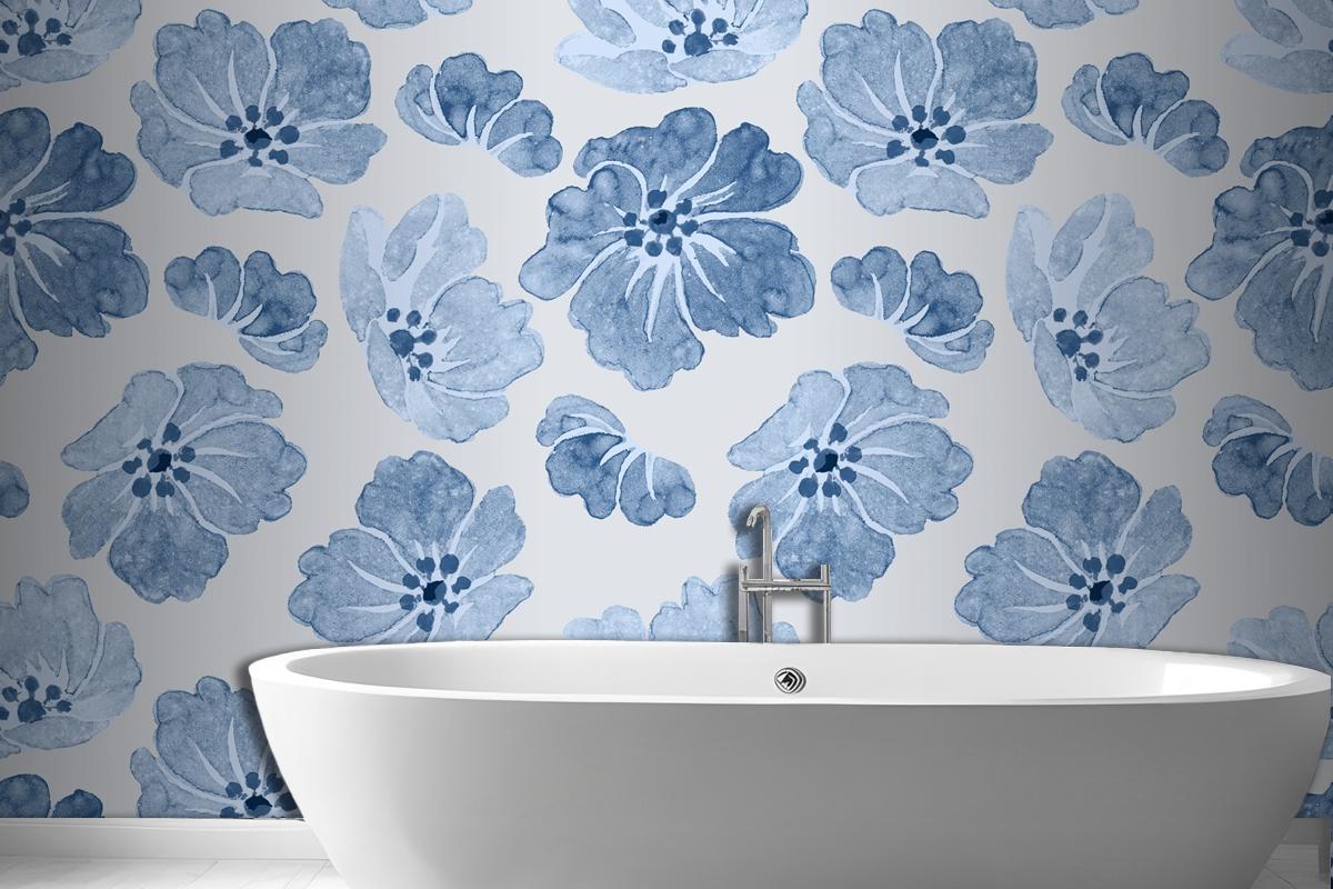 Blue Floral Pattern Vintage Wallpaper Mural