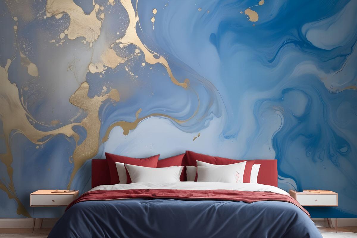 Blue Gold Look Marble With Splash Wallpaper Mural