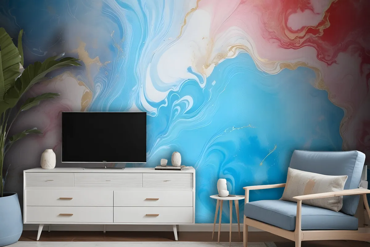 Blue Marble With Red Splash Wallpaper Mural