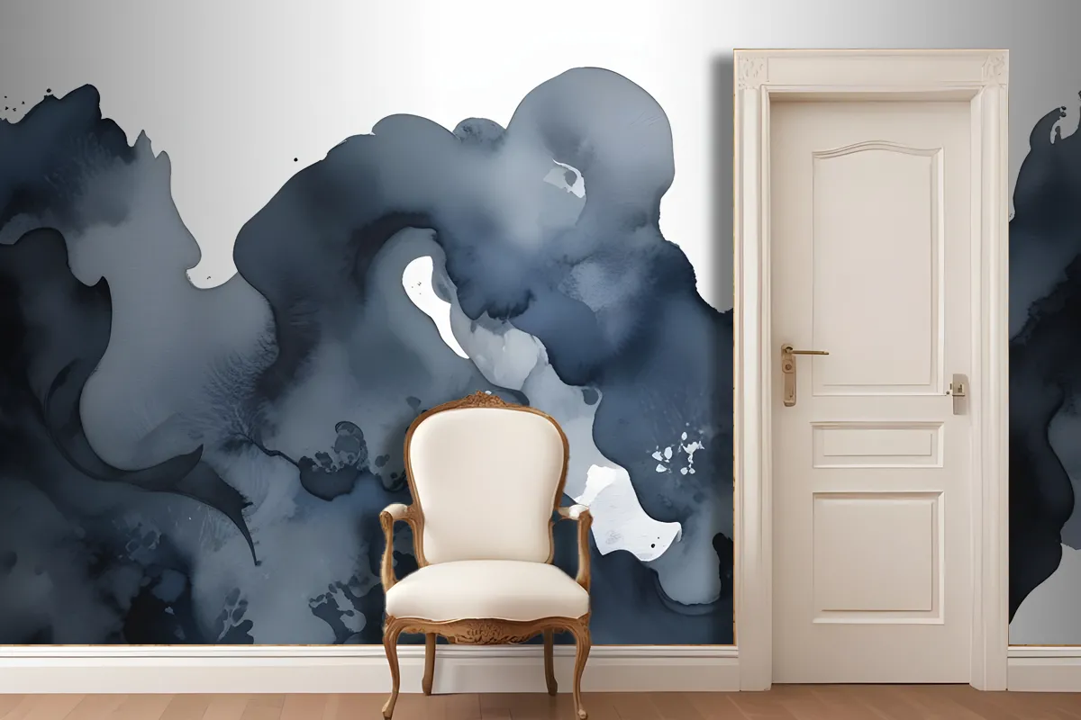 Blue Moody Abstract Watercolor Painting Wallpaper Mural