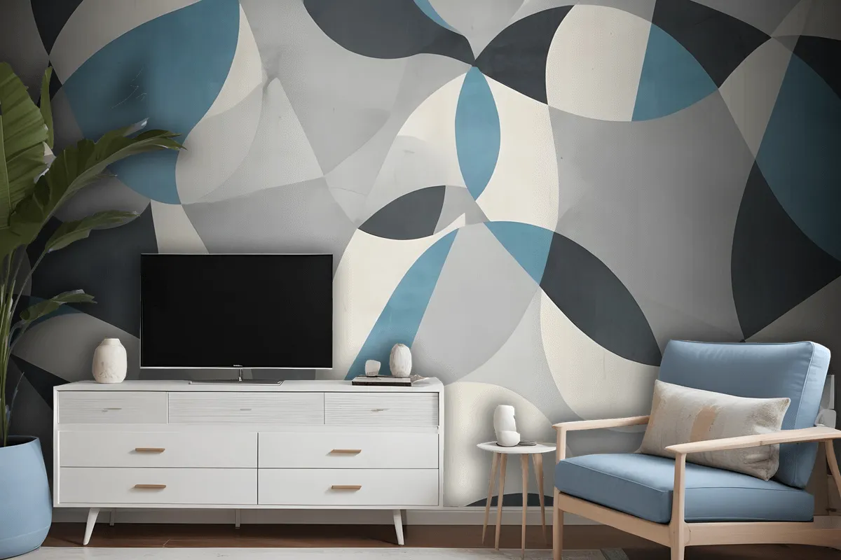 Boho Geometric Abstract Art Blue Wallpaper Mural