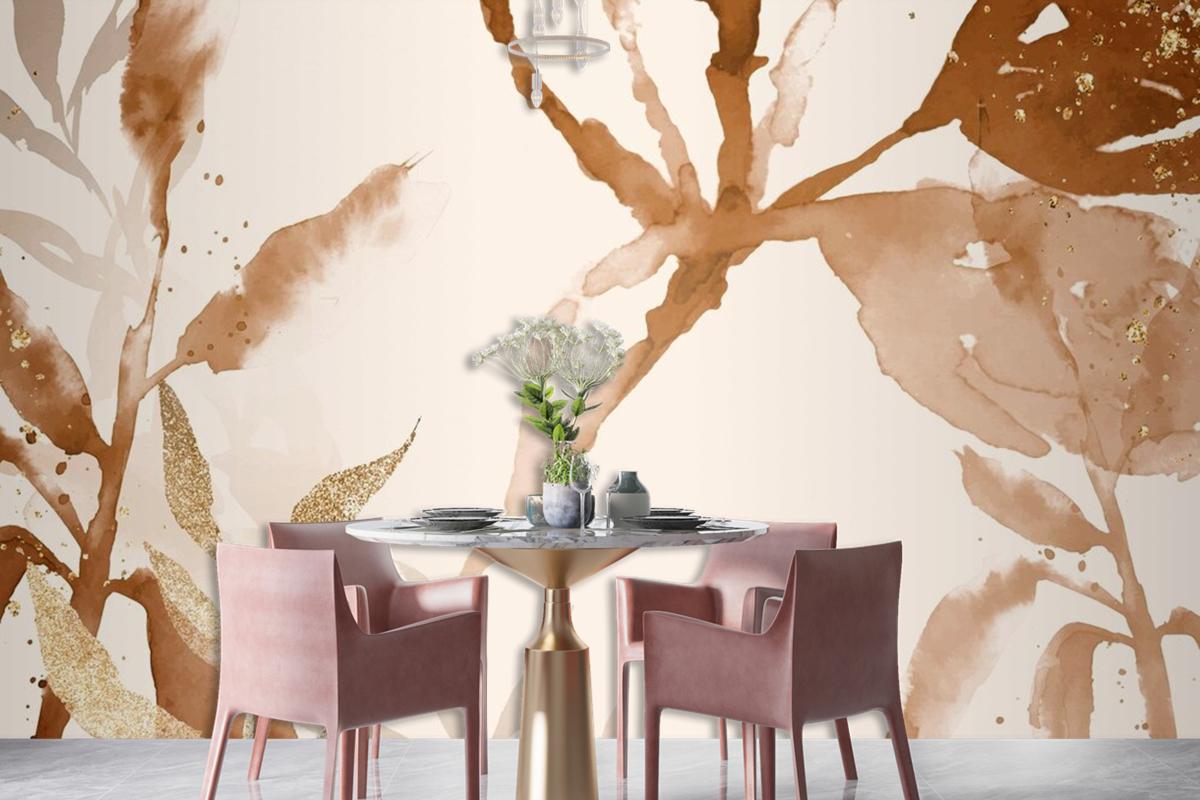 Brown Watercolor Leaf Background Aesthetic Autumn Season Wallpaper Mural