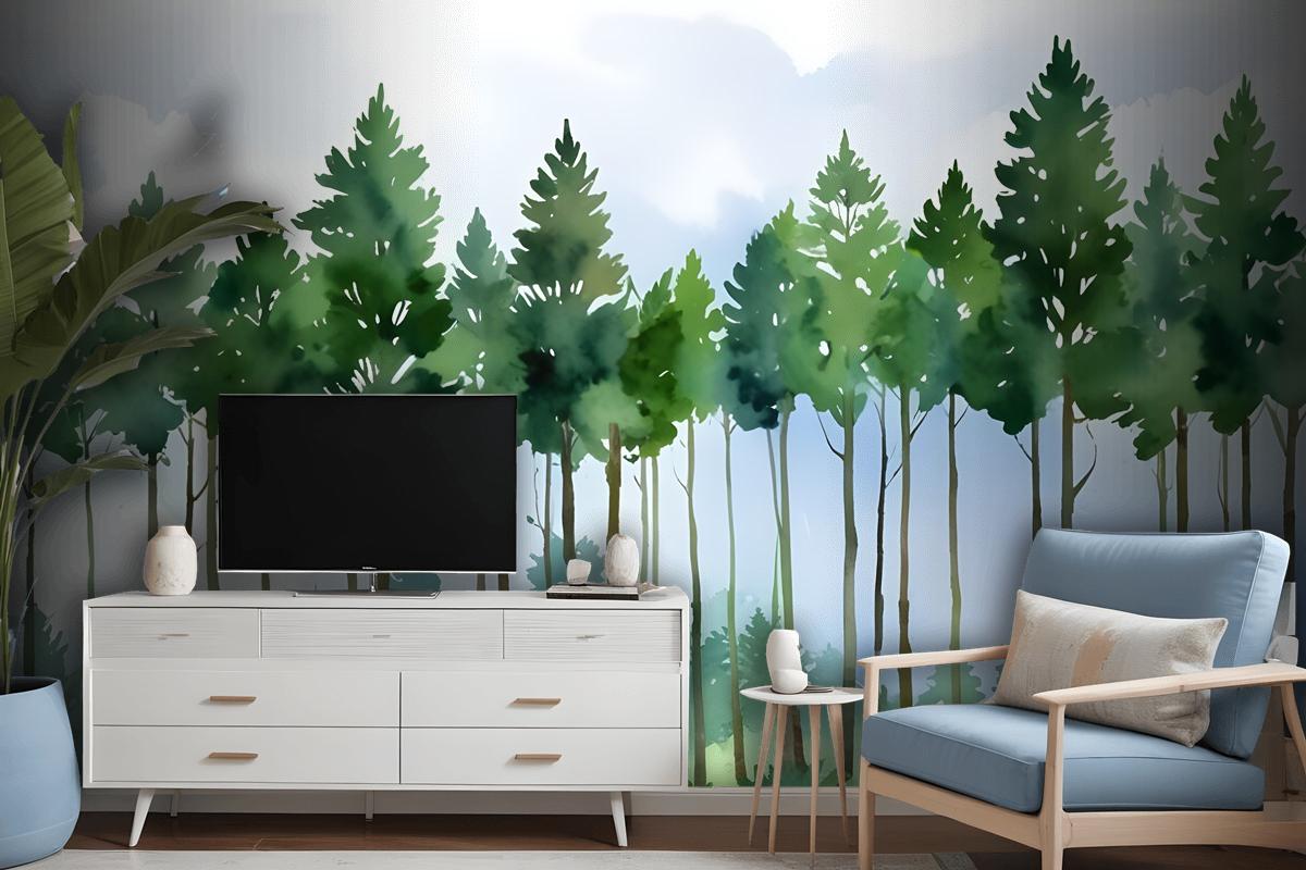 Cartoon Poplar Tree Wallpaper Mural