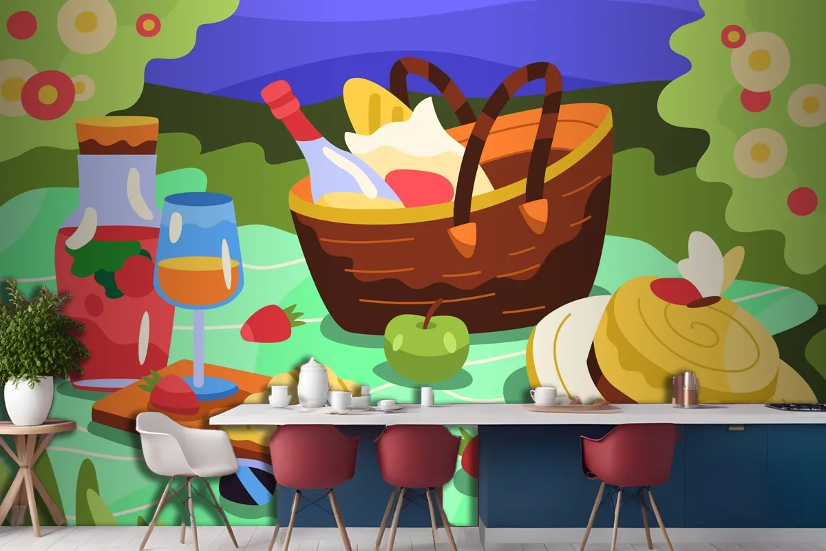 Cartoon Summer Background Kitchen Wallpaper Mural