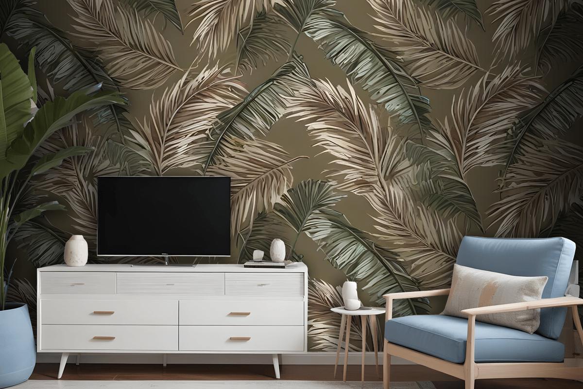 Charcoal Banana And Palm Leaves Wallpaper Mural