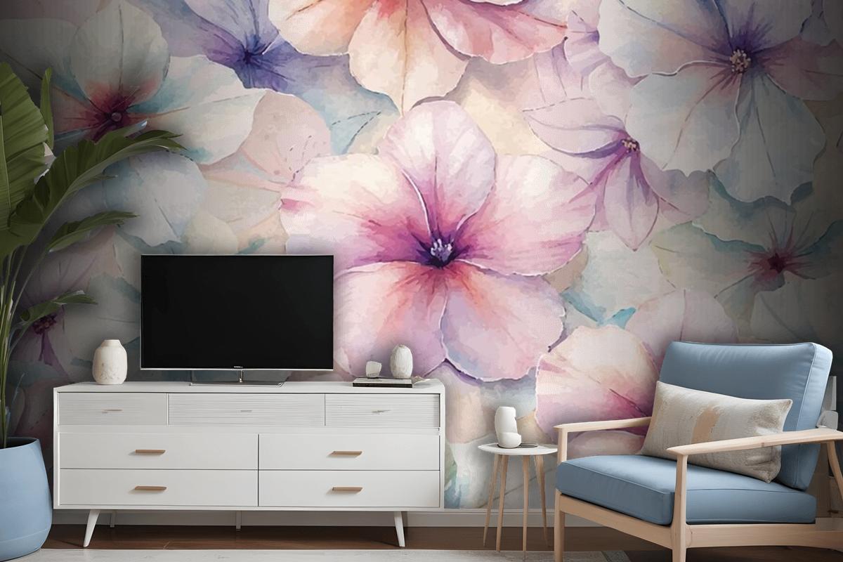 Charming Petunia Watercolor Background Wallpaper Mural