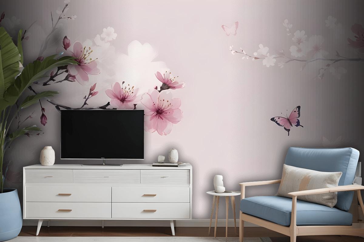 Cherry Blossom And Butterflies Wallpaper Mural