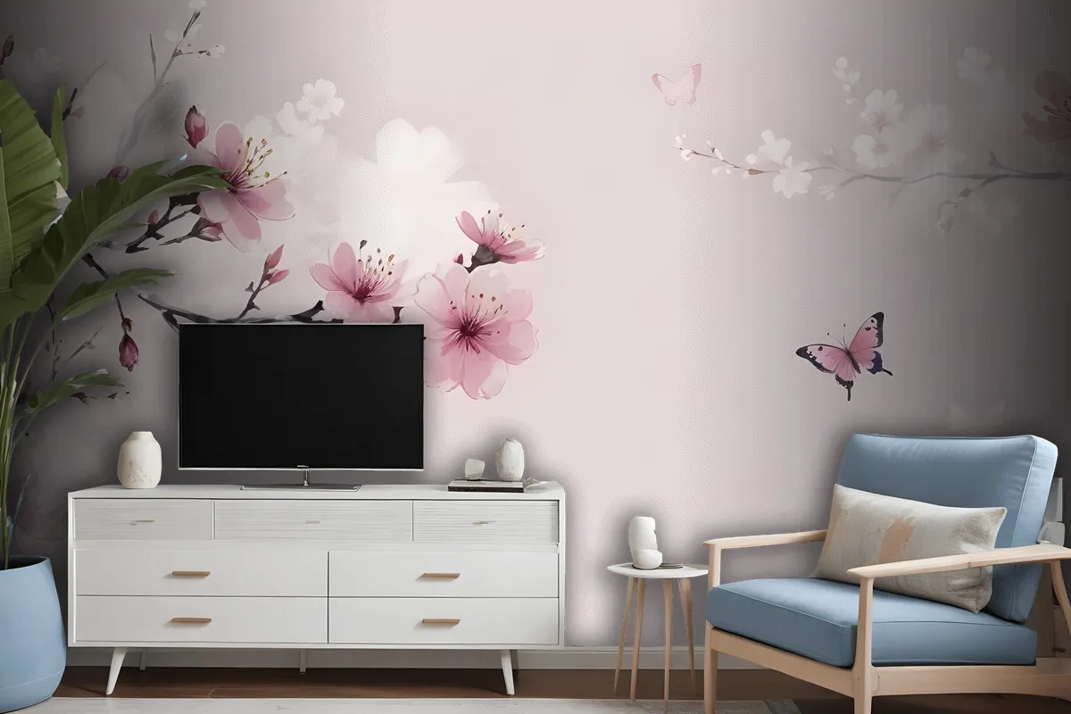 Cherry Blossom And Butterflies Wallpaper Mural