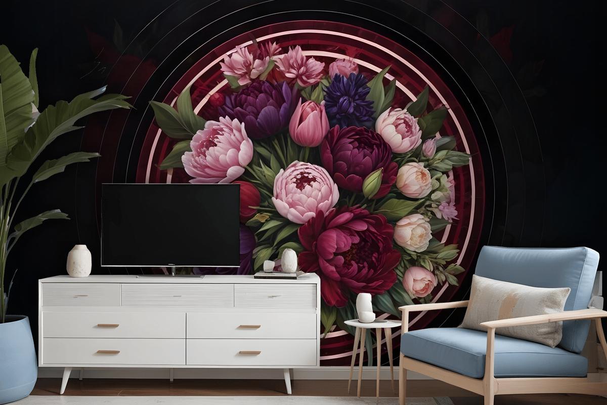 Circle Dark Floral Wallpaper Mural