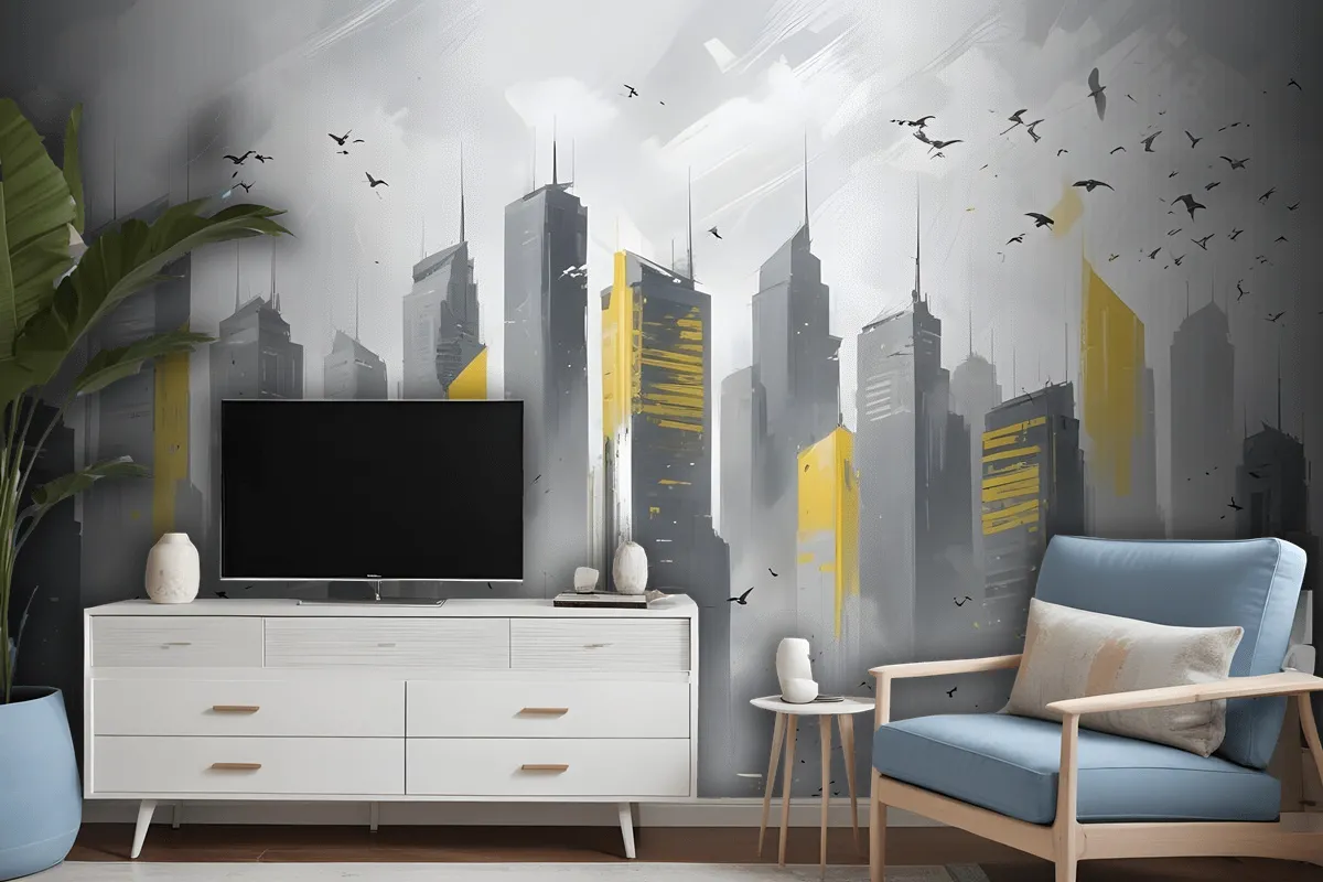 City Landscape Yellow City Light Wallpaper Mural